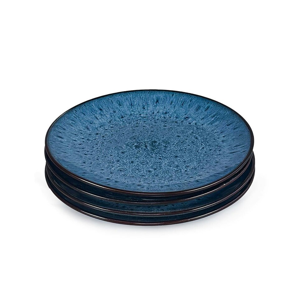 image 1 of Scandi Home Set of Four Drammen 20cm Blue Artisan Glaze Ceramic Side Plates Blue