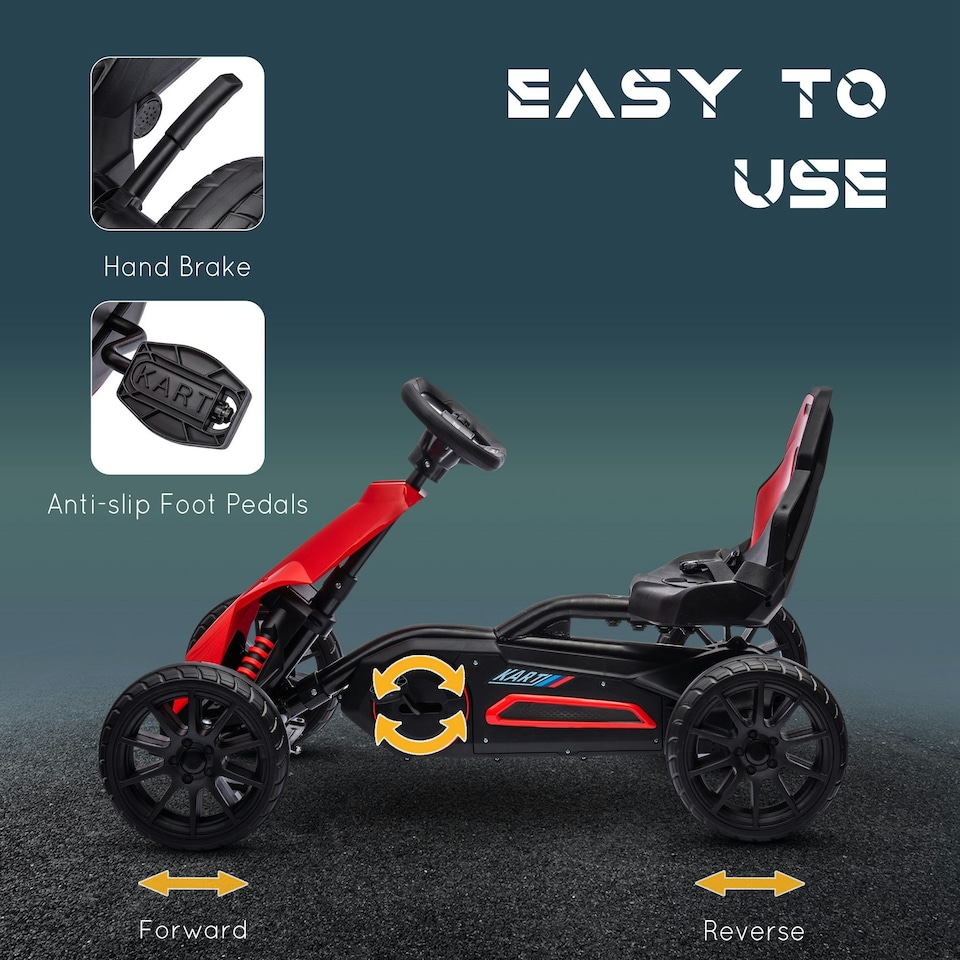 image 1 of HOMCOM Children Pedal Go Kart w/ Adjustable Seat, Handbrake - Red