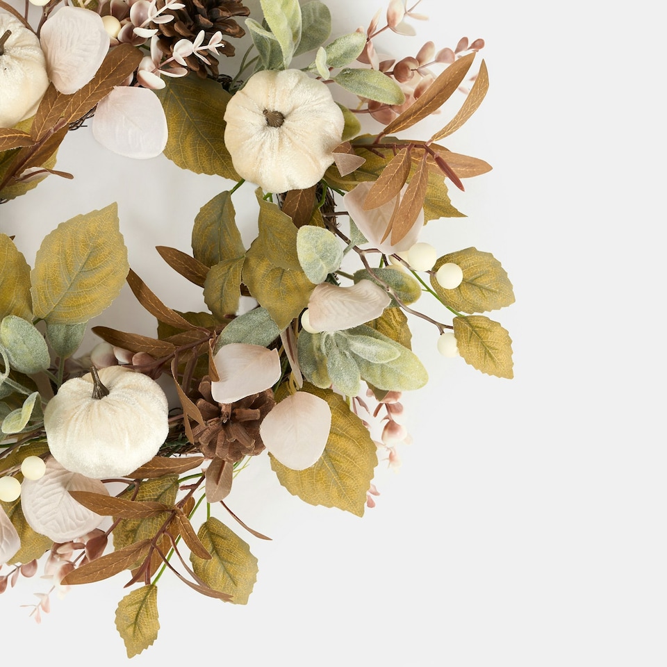image 1 of OHS Autumnal Pumpkin Velvet Artificial Faux Home Door Wall Decor Wreath