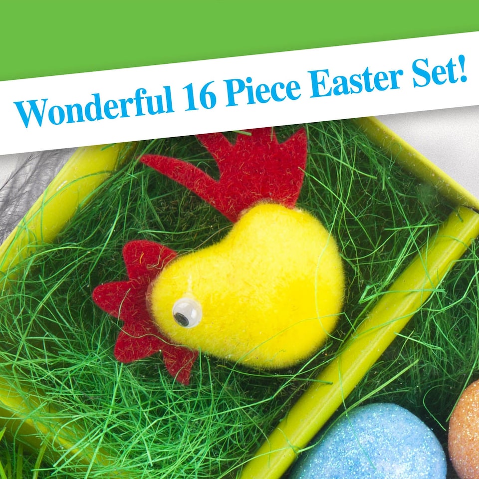 image 1 of PMS Easter Bonnet Decorating Set - 16-Piece Bunny, Carrot & Daisy Craft Kit