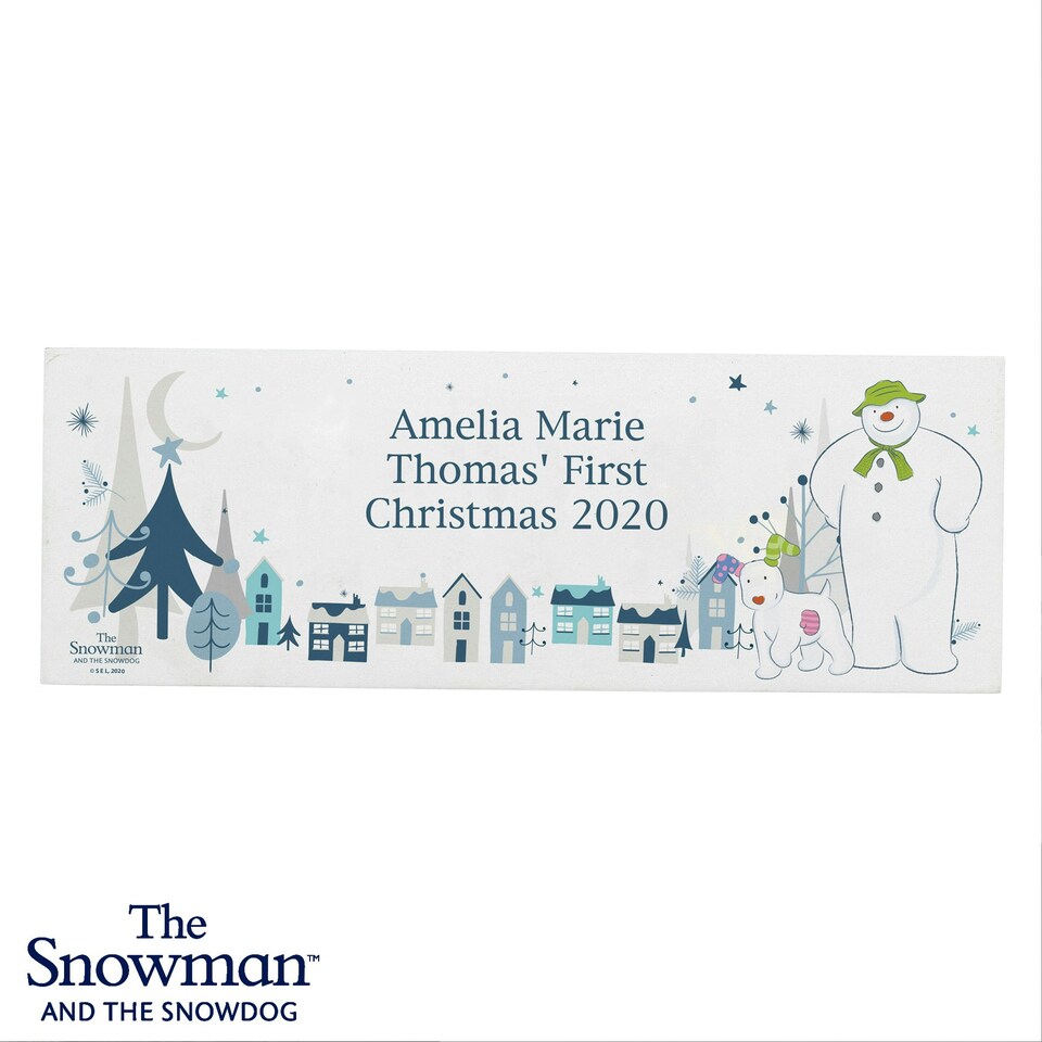 image 1 of Personalised The Snowman and the Snowdog Wooden Mantel Decoration