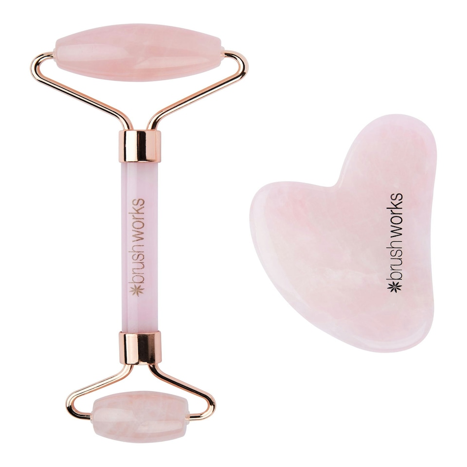 image 1 of Brushworks Rose Quartz Roller and Gua Sha Set