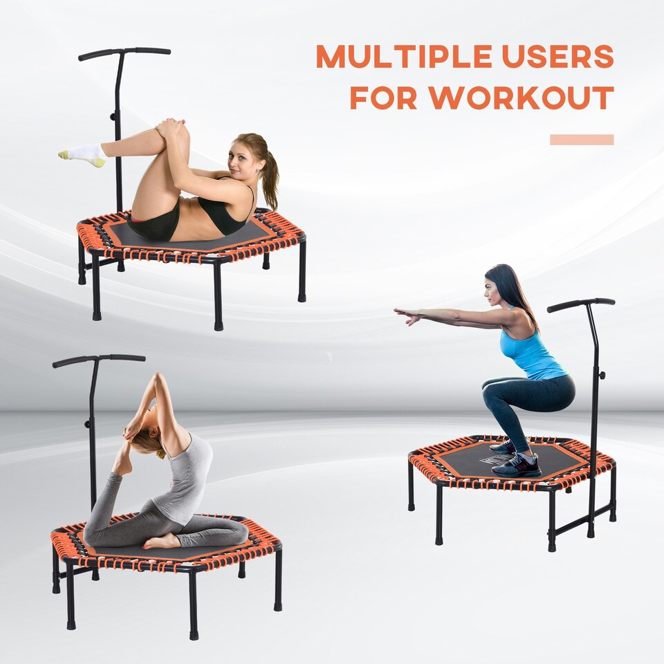 image 1 of HOMCOM 48" Mini Trampoline Hexagon Bungee Rebounder w/ Adjustable Handle