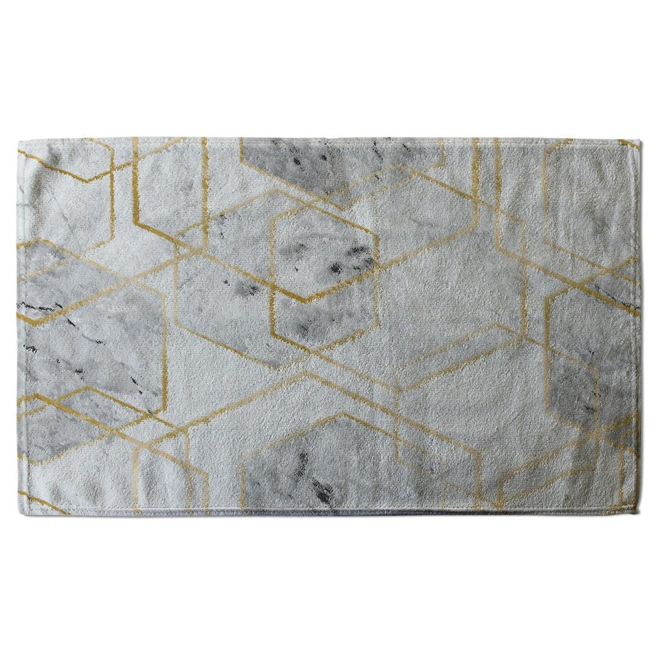geometric marble pattern with gold glitter (Bath Towel)