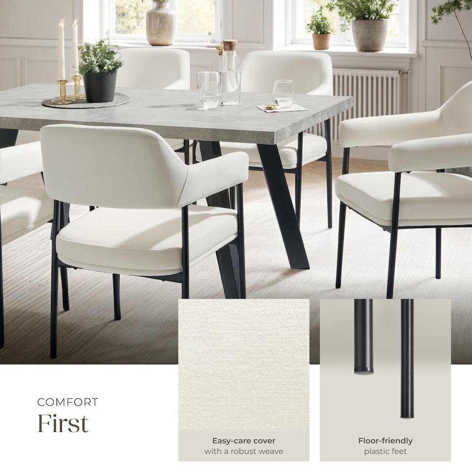 image 1 of Armchair Doe - durable fabric, black powder-coated legs, 120 kg load, 58 x 62 x 85 cm | White | Woven fabric off-white/black | 6