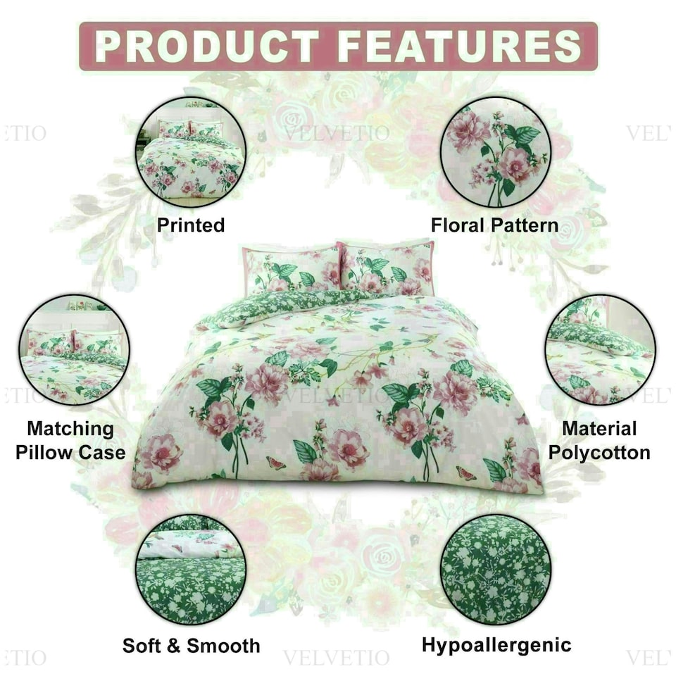 image 1 of Delsie Floral Printed Duvet Cover Set Reversible Polycotton Beddings Multi | Double