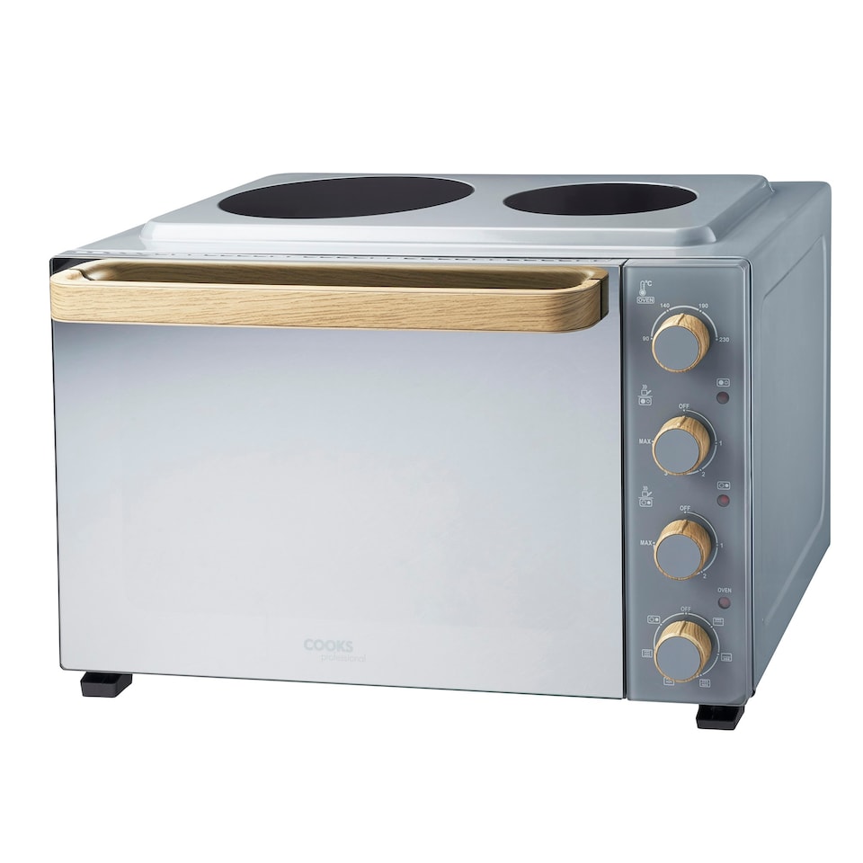 image 1 of Cooks Professional Mini Oven | 48 Litre with 2 Ceramic Hobs | 1800W Oven | 1000W and 1500W Ceramic Hobs | Grey Nordic