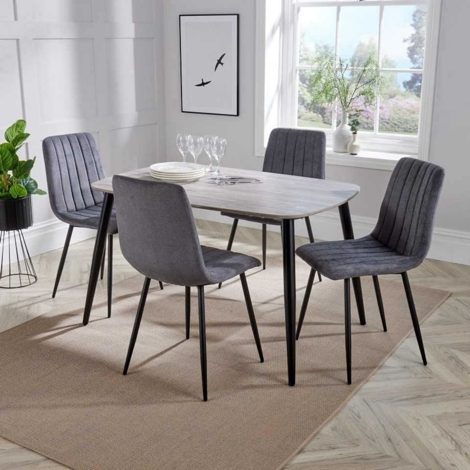 image 1 of Aspen Tapered Legs Rectangular Dining Table with 4 Straight Stitch Dining Chairs - Grey Oak/Black - Flat Packed Grey