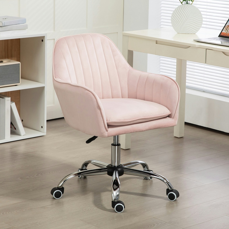 image 1 of HOMCOM Office Chair, Swivel Desk Chair w/ Adjustable Height, Pink