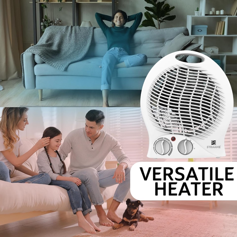 image 1 of Straame Upright Fan Heater – 2000W Portable Electric Heater with Thermostat & Fan Mode
