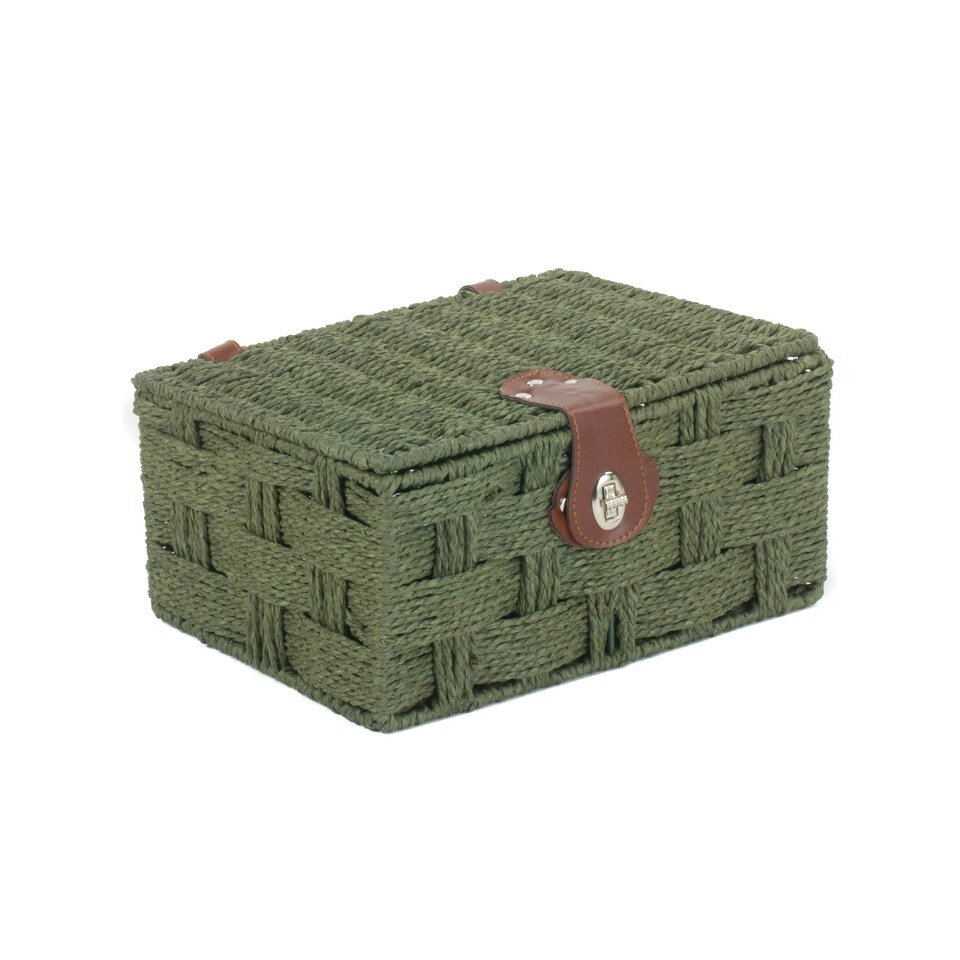 image 1 of Large Forest Green Woven Paper Rope Hamper | Green | Green