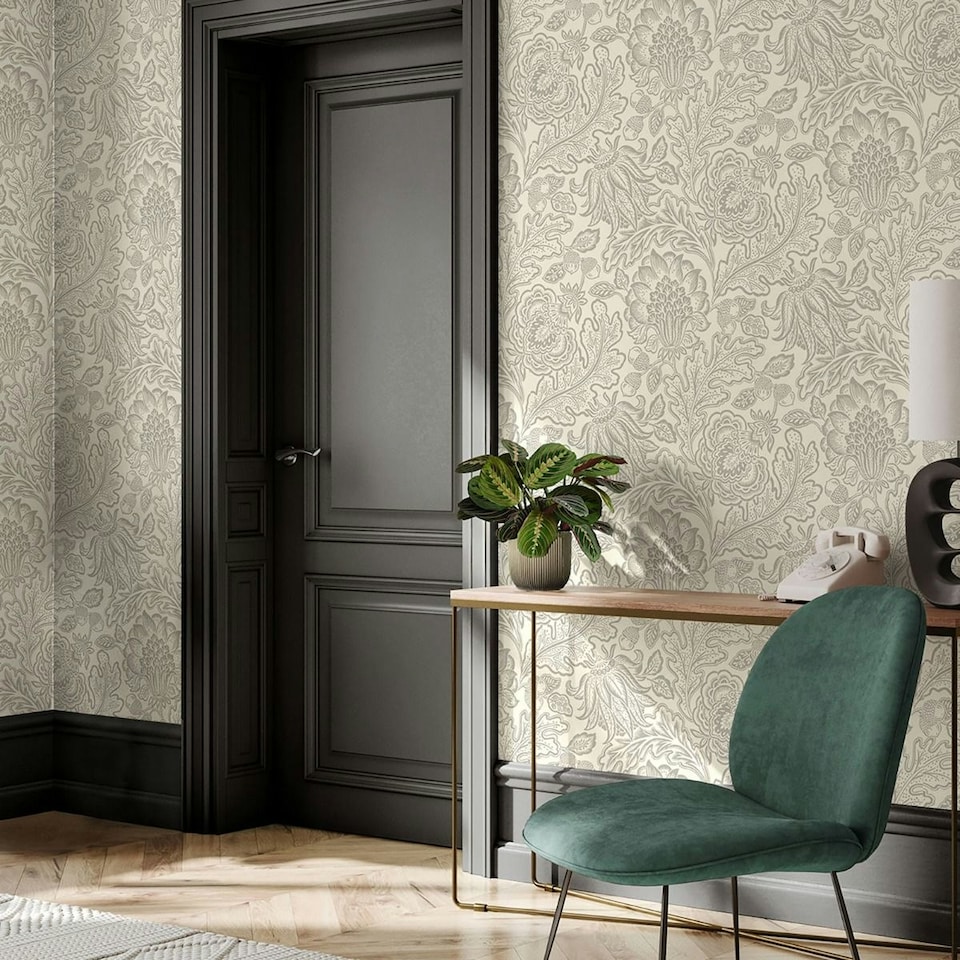 image 1 of Belgravia Fernhurst Floral Trail Wallpaper - Silver - 10m x 53cm Silver