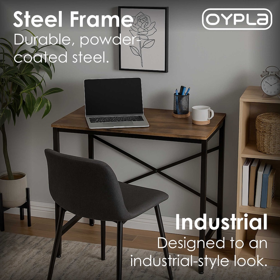 image 1 of 80cm Heavy Duty Industrial Writing Computer Desk Home Office Worktop Table | Brown