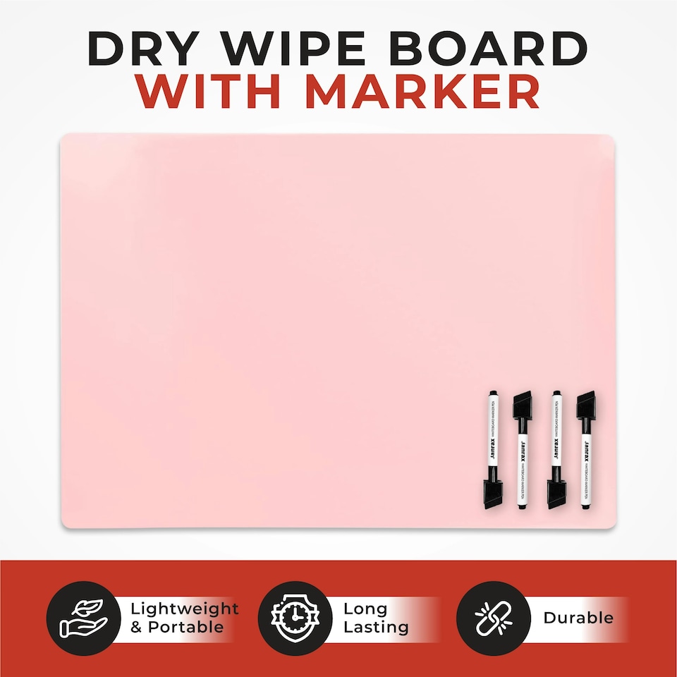 image 1 of Pack of 12 A4 Assorted Coloured Whiteboards with 12 White Board Marker Pens
