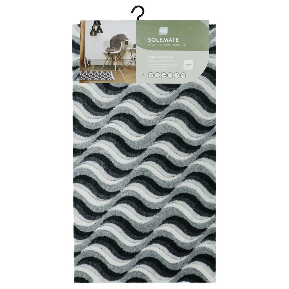 image 1 of JVL Solemate Hand Carved Machine Washable Door Mat 57x100cm - Waves