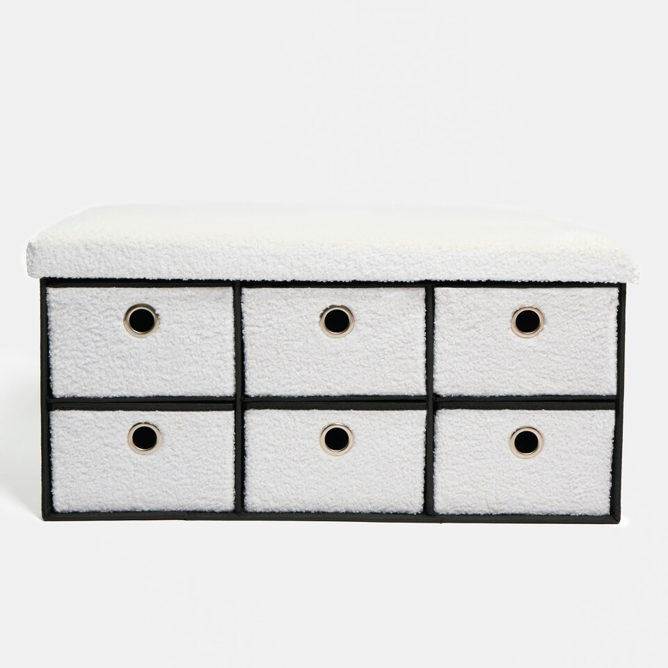 image 1 of OHS 6 Drawer Soft Boucle Home Hallway Bedroom Shoe Storage Cube Organiser Ottoman Chest Unit | Black