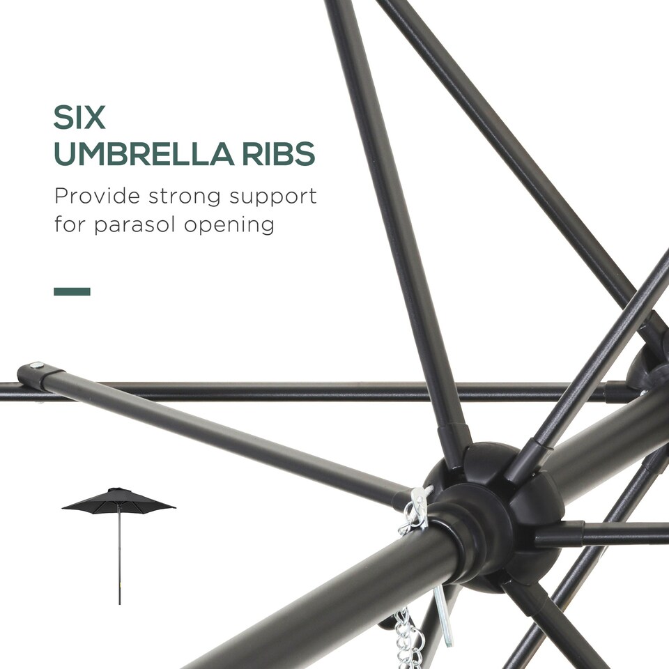 image 1 of Outsunny 2m Parasol Patio Umbrella, Outdoor Sun Shade with 6 Ribs Black