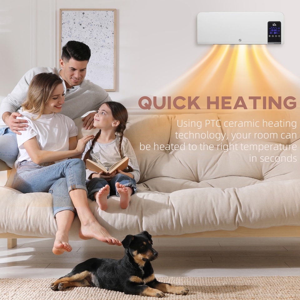 image 1 of HOMCOM Electric Heater, 2000W Wall Mounted Ceramic Space Heater with Remote Control, 2 Modes, Timer, Oscillation, Overheat Protection for Home, White
