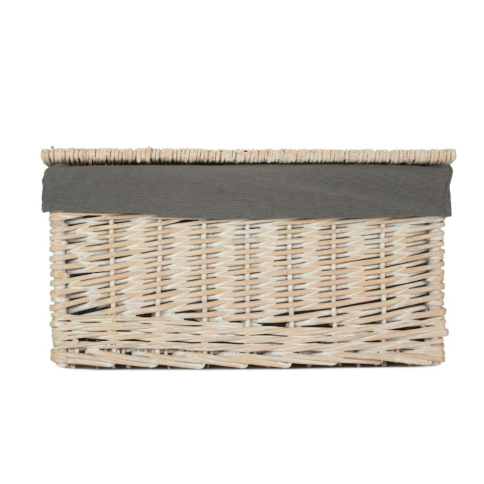 image 1 of White Wash Finish Storage Hamper with Grey Sage Lining Brown | Brown | L