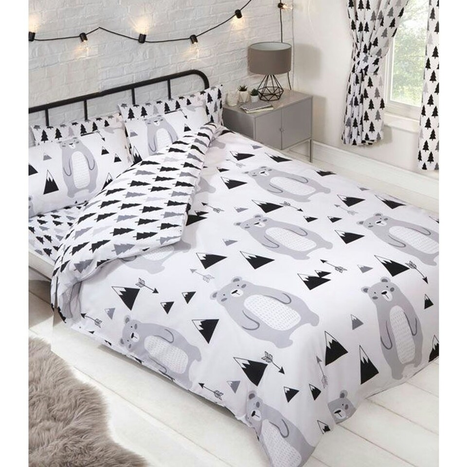 image 1 of PriceRightHome Scandi Bear Duvet Cover Set - Grey/Black/White - Junior | Grey | Toddler