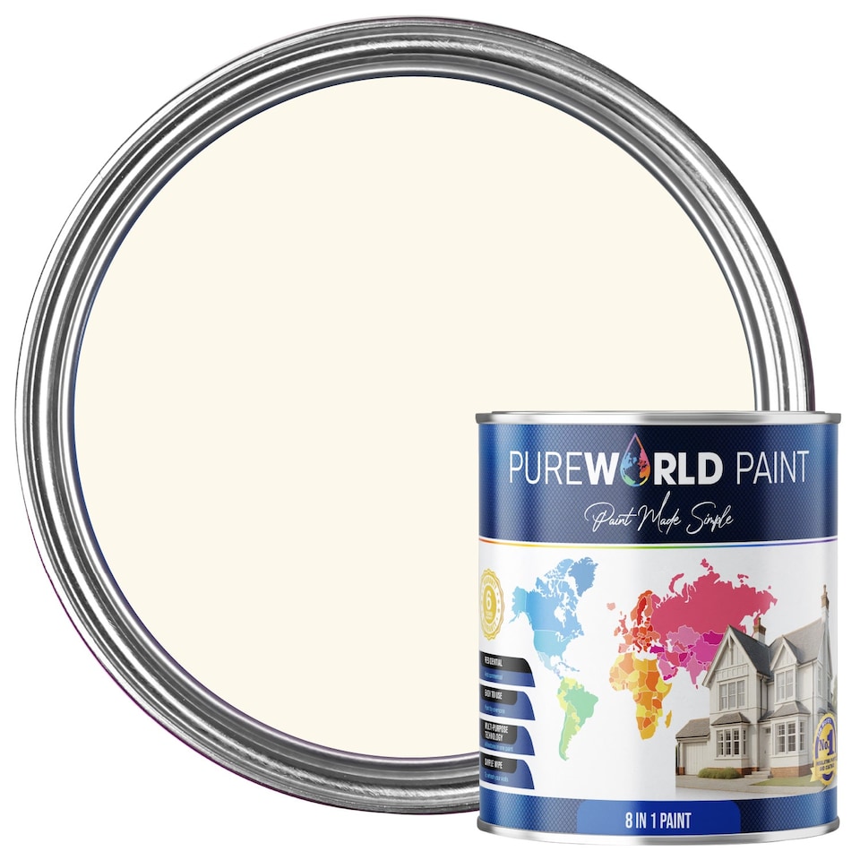 image 1 of PUREWORLD All-in-One Paint & Primer - Multi-Surface Interior & Exterior, Walls & Wood - Ivory Mist - 1L - Matt