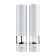 Cooks Professional Electric Salt & Pepper Mill - Stainless Steel Automatic Grinder - White