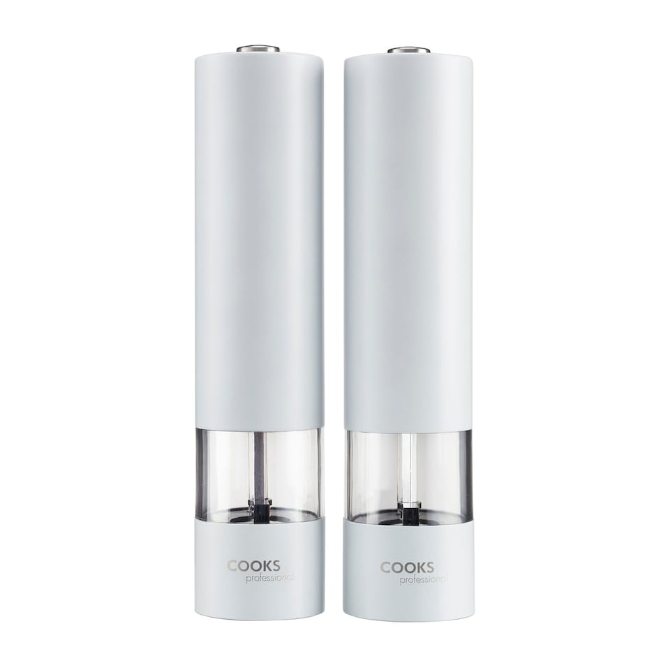 image 1 of Cooks Professional Electric Salt & Pepper Mill - Stainless Steel Automatic Grinder - White