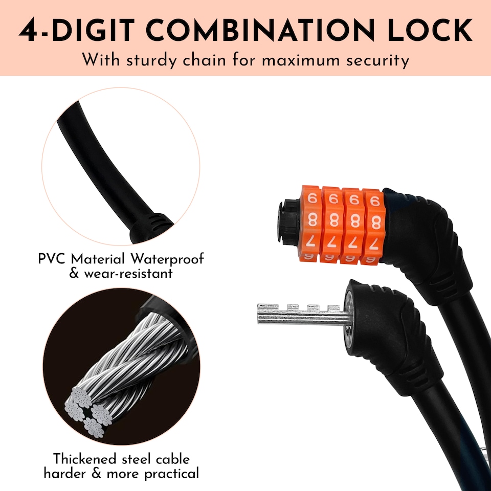 image 1 of 4 Digit Combination Heavy-Duty Cable Lock, Push Lock - 65cm