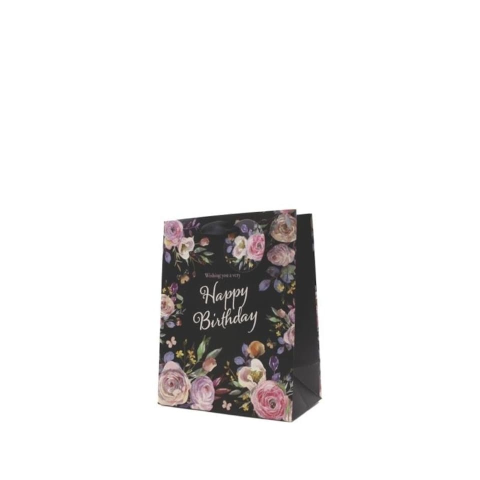 Black Floral Design Medium Birthday Gift Bag