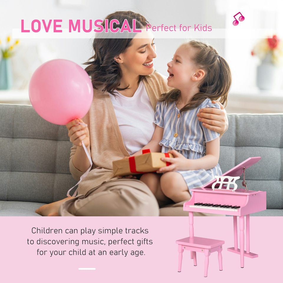 image 1 of HOMCOM 30 Keys Mini Kids Piano with Music Stand and Bench Best Gifts Toy