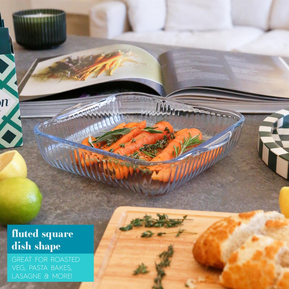 image 1 of Argon Tableware Optical Square Glass Oven Dish - 24cm x 21cm | Clear | Clear | 24cm x 21cm