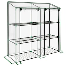 Outsunny Mini Green House with 3 Tier Shelves, 151H x 143W x 46Dcm, Clear