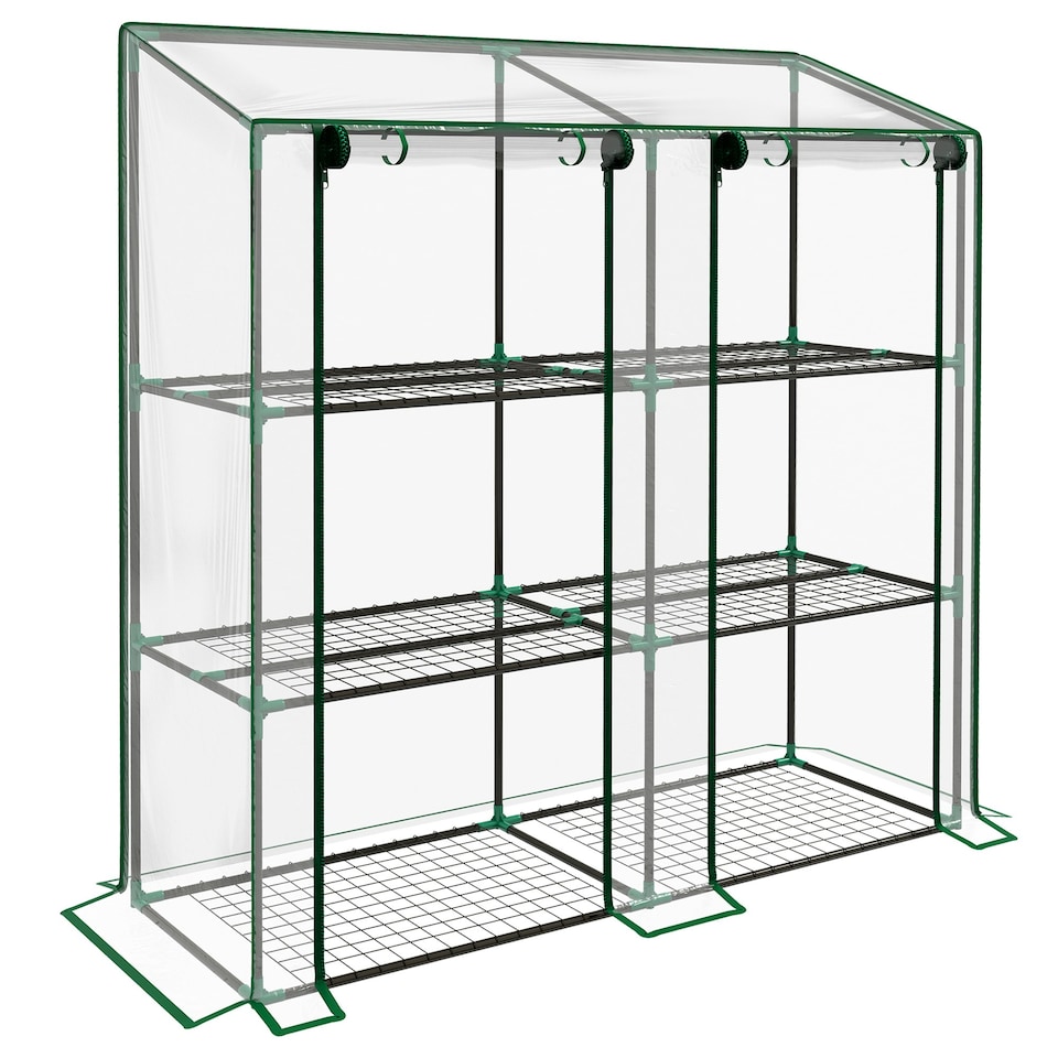 image 1 of Outsunny Mini Green House with 3 Tier Shelves, 151H x 143W x 46Dcm, Clear