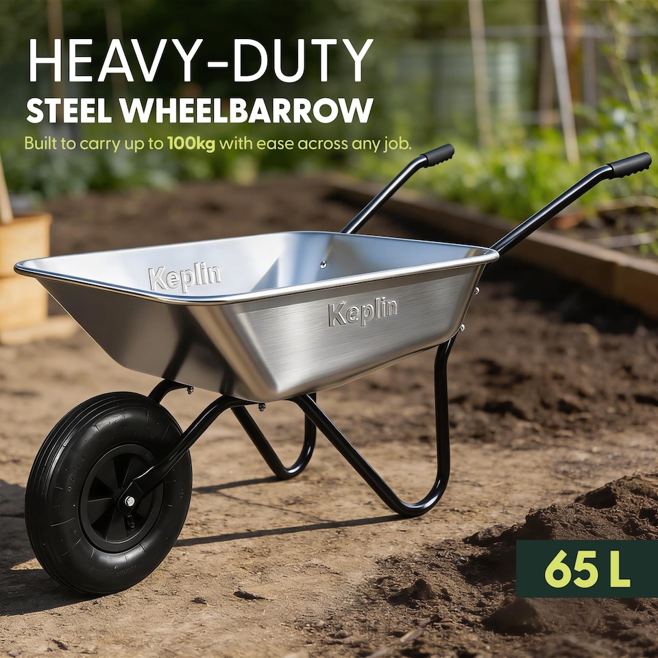 image 1 of Keplin Garden Wheelbarrow Galvanised Steel with Single Pneumatic Tyre