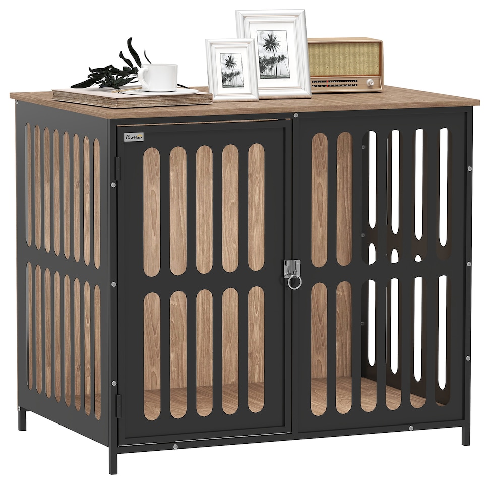 image 1 of PawHut Dog Crate Furniture with Anti-Chew Resistant Mesh | Brown
