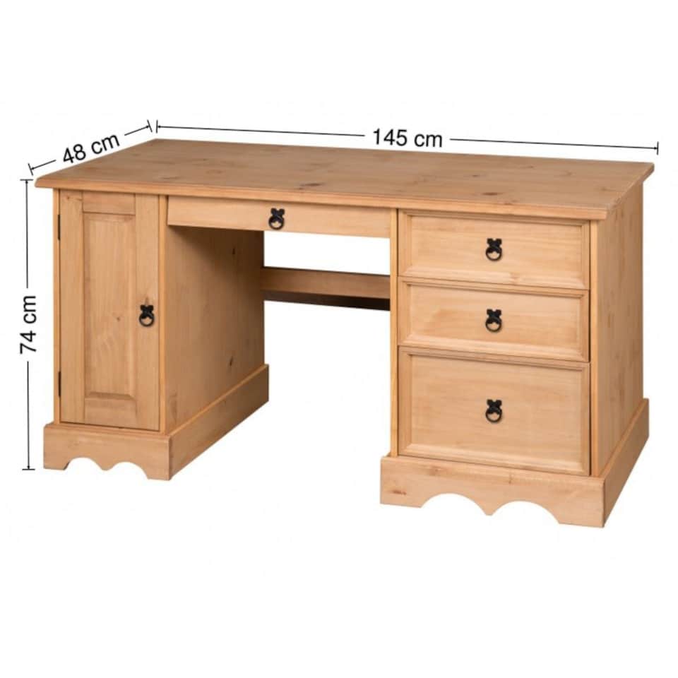 image 1 of Mercers Furniture Corona Straight Computer Desk 3 Drawer 1 Door Office Bedroom Solid Wood Pine with Mexican Styling Wooden