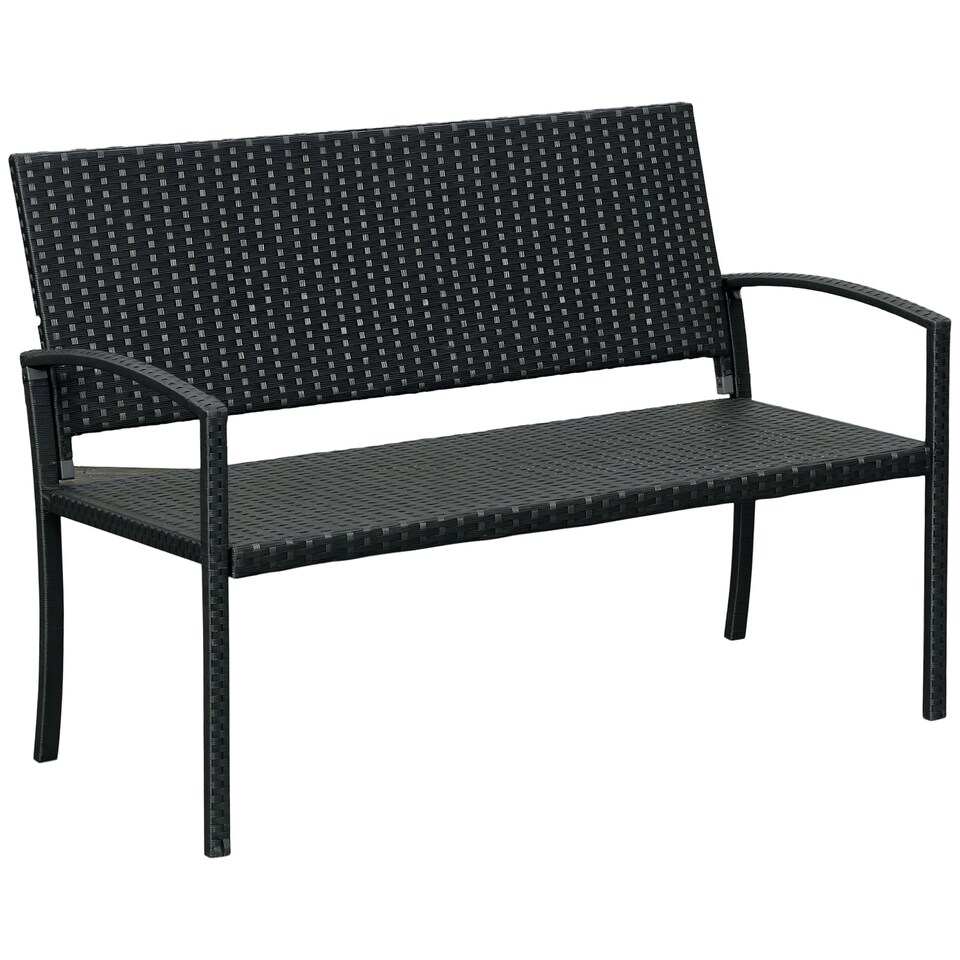 image 1 of Outsunny Patio Rattan 2 Seater Garden Bench Love Seater Garden Armchair Black
