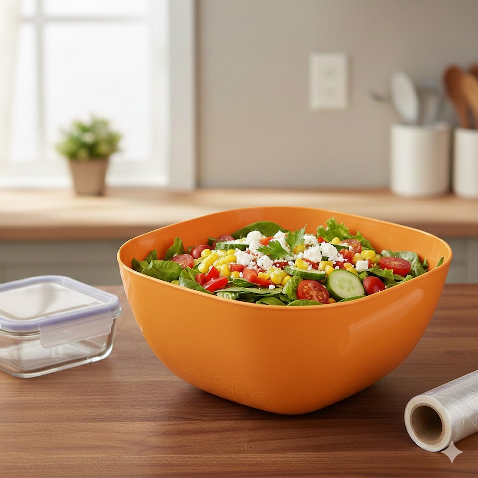 image 1 of Large Durable Plastic Salad Serving Bowl Microwave Dishwasher Food Safe | Orange | Orange | 1