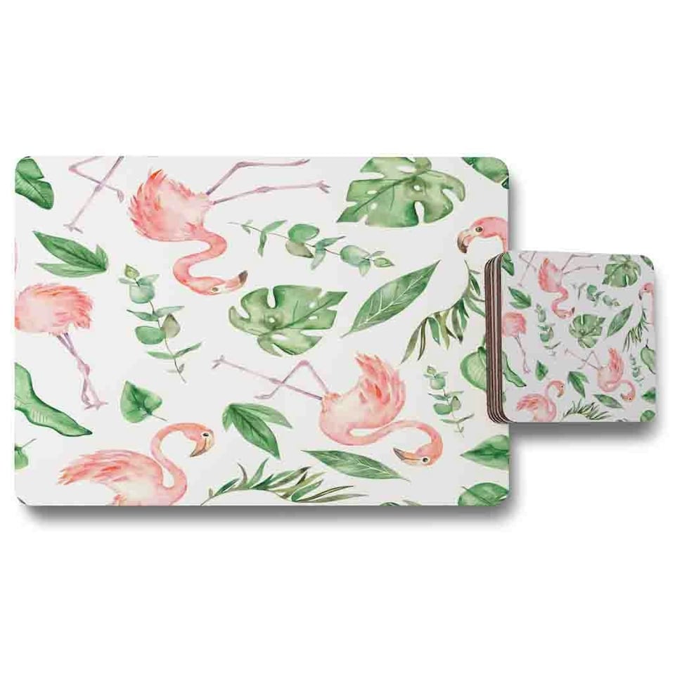 Flamingo & Leaves Placemat & Coaster Set