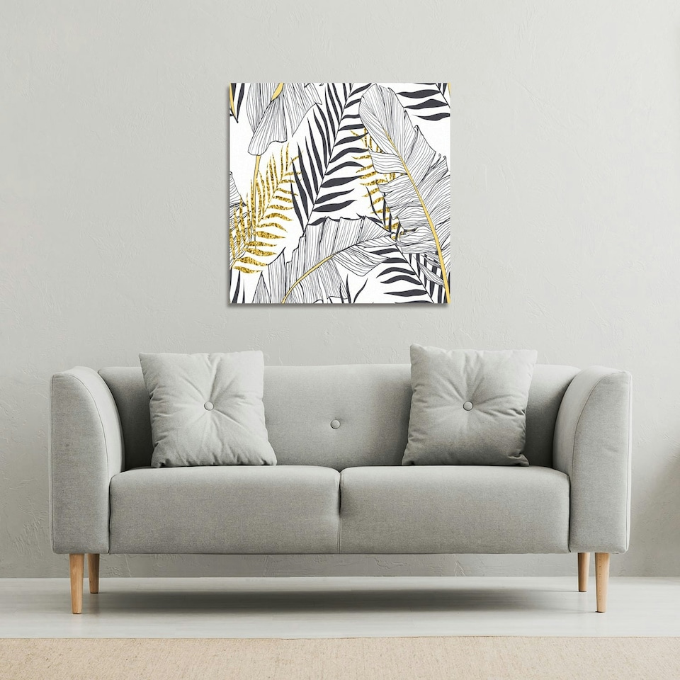 image 1 of Gold & Black Leaves (Canvas Print) 46 x 46 x 4cm