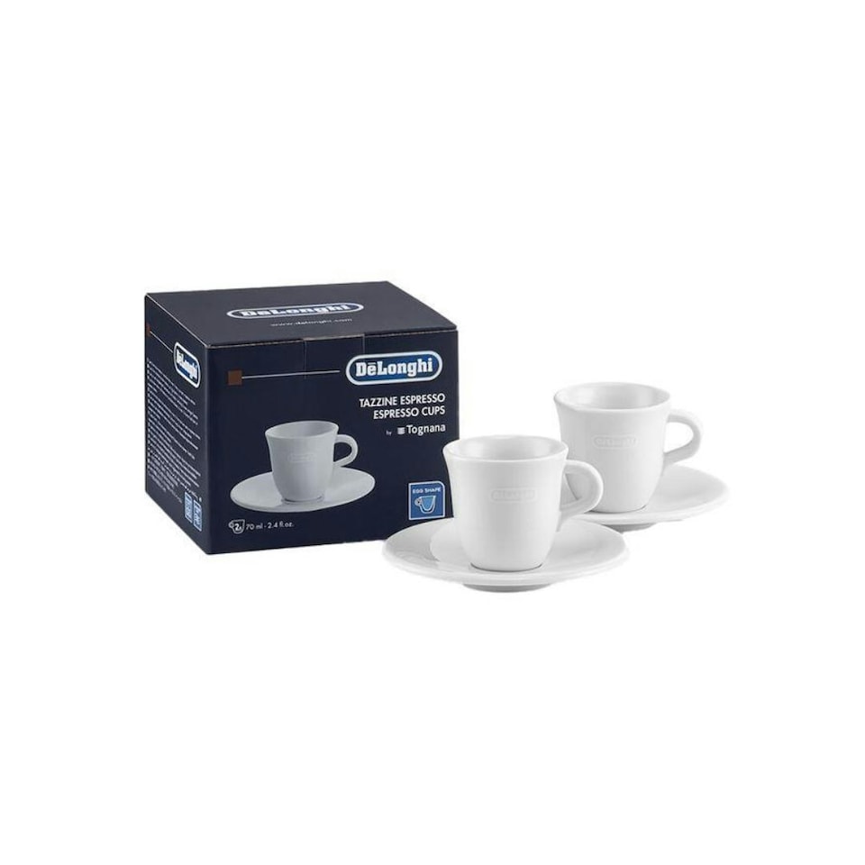image 1 of De'Longhi DLSC308 Ceramic Espresso Cups Twin Pack with Saucers 70ml White White