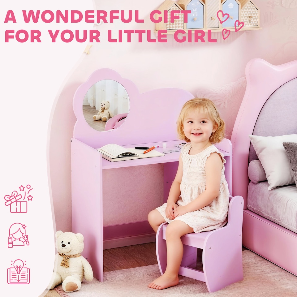 image 1 of AIYAPLAY Kids Dressing Table with Mirror, Stool, Vanity Table, Purple | Purple