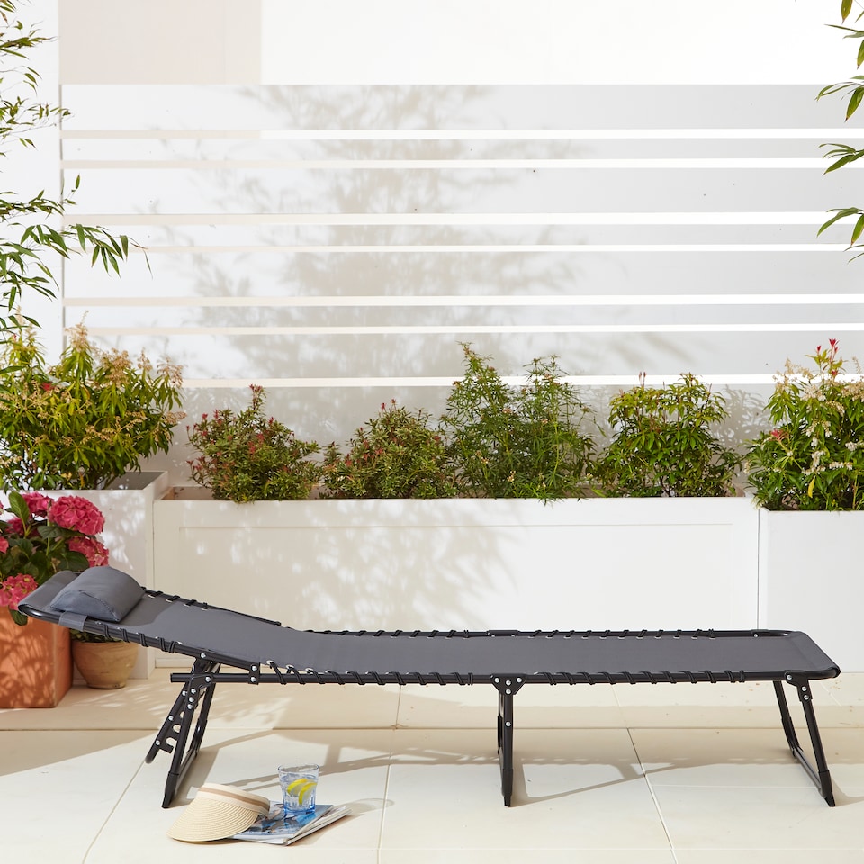 image 1 of Neo Pair of Outdoor Portable Lightweight Sun Lounger Sunbed Folding Camping Reclining Lounge Chair Garden Beach Patio | Grey