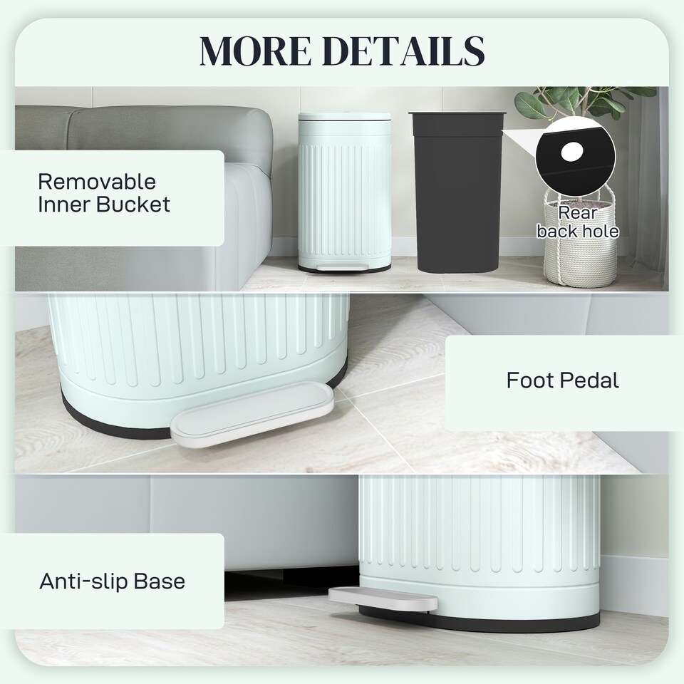 image 1 of HOMCOM 30L Pedal Bin, Metal Kitchen Bin with Soft-close Lid, Light Green