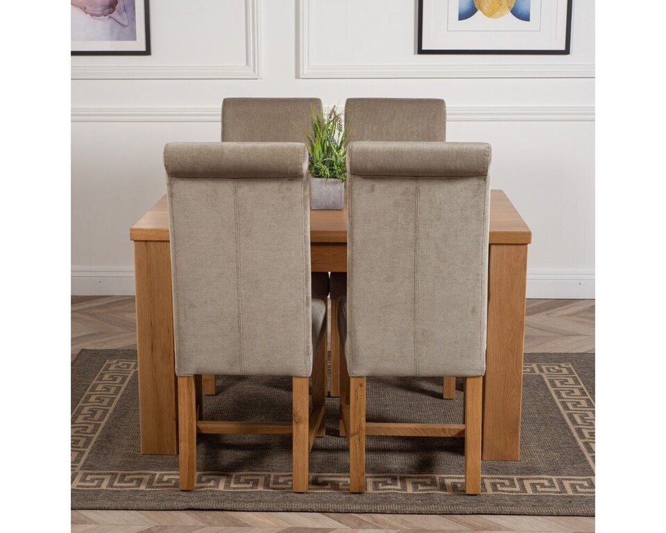 image 1 of Dakota 127 x 82cm Oak Small Dining Table and 4 Washington Fabric Chairs | Grey | Grey
