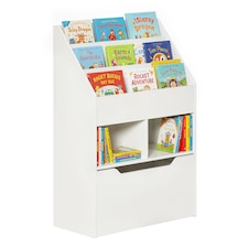 HOMCOM Kids Bookcase, Toy Box w Storage Drawer, Wheels for Bedroom | White