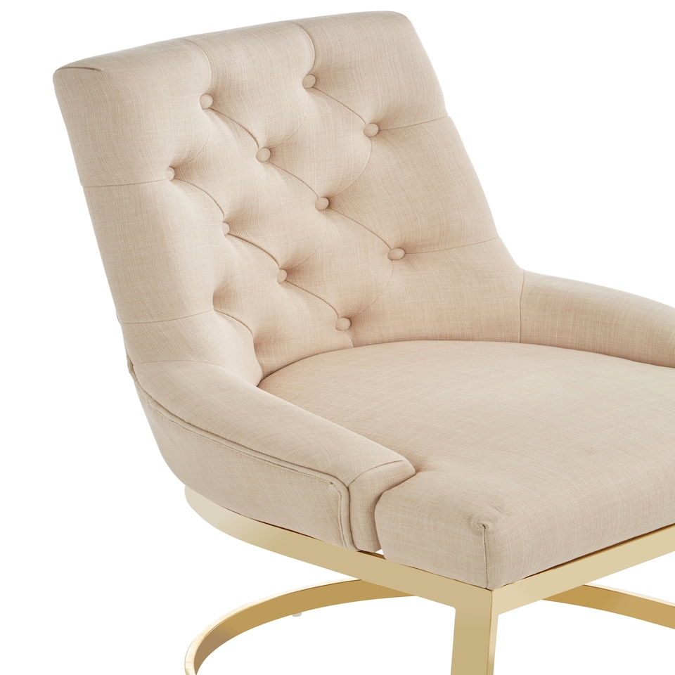 image 1 of Interiors by Premier Luxurious Natural Dining Chair,  Gold Finish Accent Chair With Button Tufted Backrest, Armless Modern Chair Cream