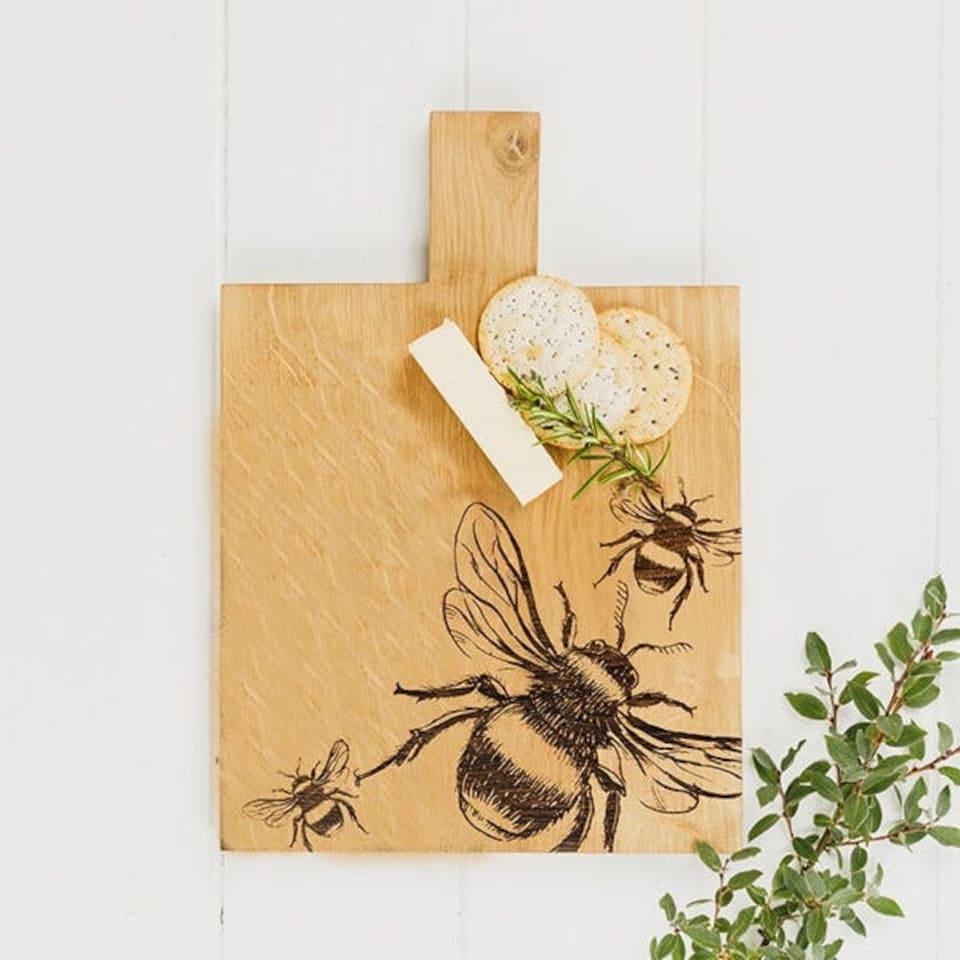 image 1 of The Just Slate Company Bee Medium Oak Serving Paddle