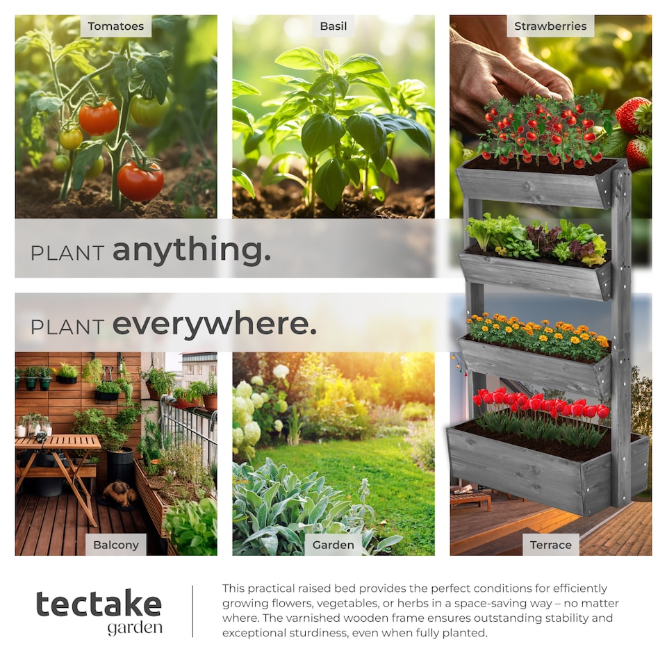 image 1 of Vertical Planter Flora in a Rustic Wooden Design with 3 to 5 Tiers and Plant Fleece Included | Grey | grey | 45 x 85 x 140 cm | 1