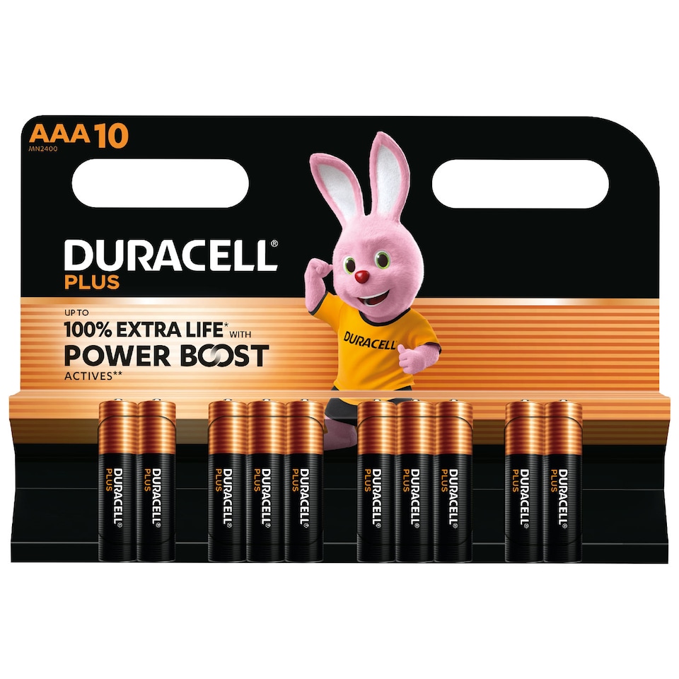 Duracell AAA Plus Power Alkaline Batteries With Power Boost Actives, Pack of 10 | Black | AAA | 10
